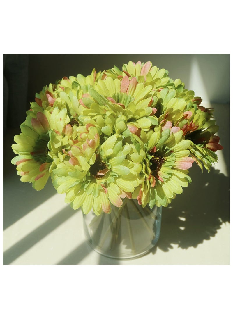 Excefore 15 Pcs Artificial Silk Daisy Flowers Fake Gerbera Flowers Bridal Wedding Bouquet for Home Wedding Party DIY Centerpiece Decorations (Green) - Image 1