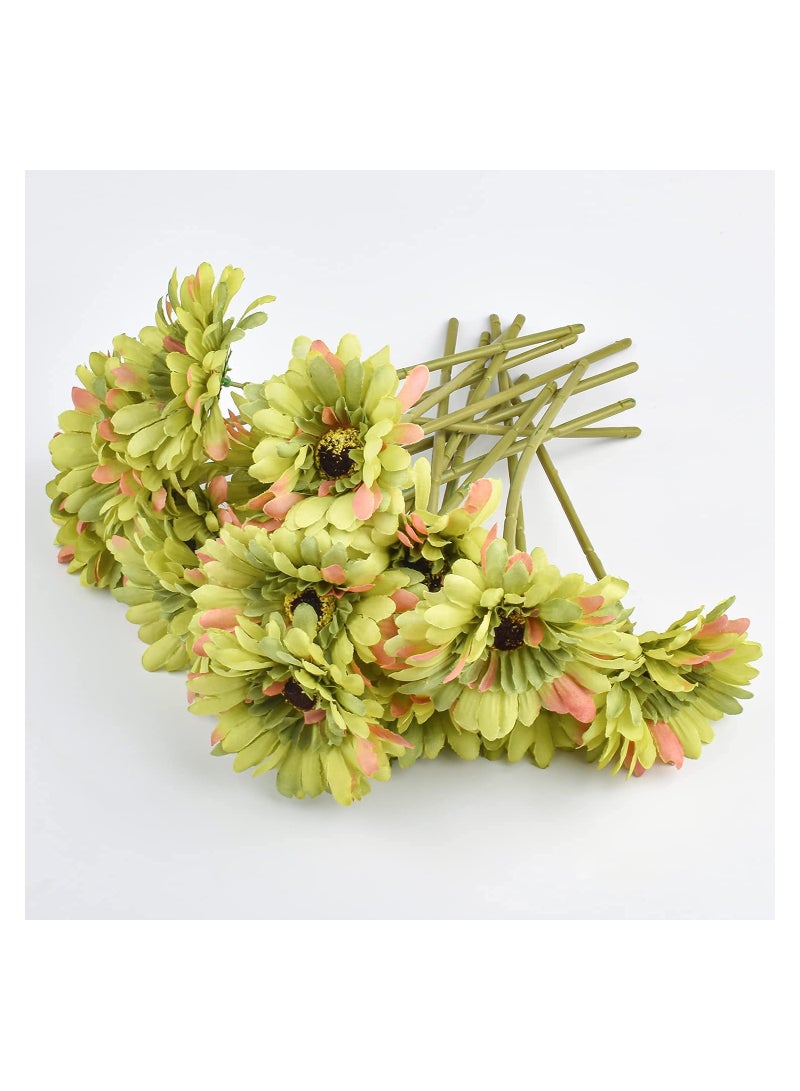 Excefore 15 Pcs Artificial Silk Daisy Flowers Fake Gerbera Flowers Bridal Wedding Bouquet for Home Wedding Party DIY Centerpiece Decorations (Green) - Image 3