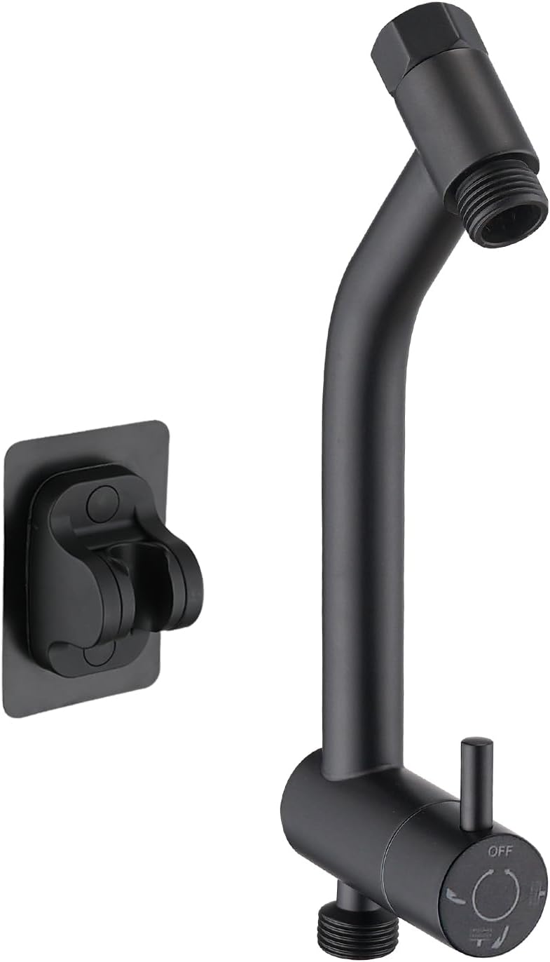 PDPBath Brass Shower Arm Diverter with Adhesive Handheld Holder for Easy Reach, Upgrade Low 3-Way Diverter with Pause Setting, G1/2 Universal Connection - Matte Black - Image 1