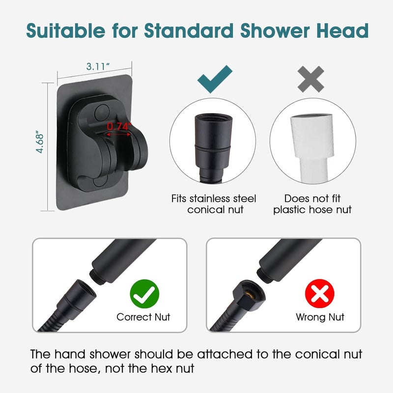PDPBath Brass Shower Arm Diverter with Adhesive Handheld Holder for Easy Reach, Upgrade Low 3-Way Diverter with Pause Setting, G1/2 Universal Connection - Matte Black - Image 4