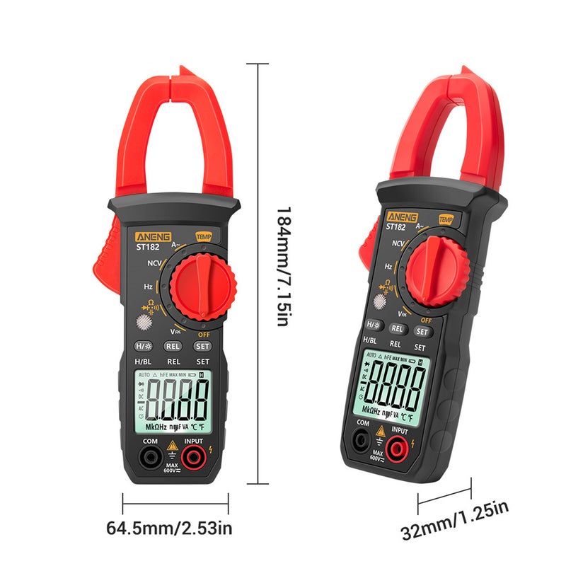 مقياس الجريان المتناقض الرقمي ANENG ST182 pro 4000 عدّ، مقياس الجهد متوافق مع نطاق تلقائي 400 أمبير، مزود بمصباح خلفي، مقياس الجهد المتناقض، مقياس الجهد المتناقض لاختبار الجهد غير المباشر (NCV)، مقياس التيار المتناقض، مقياس عالمي، مقياس قياس درجة الحرارة / السعة / الصمام / التيار المتردد / الجهد المتردد/المباشر - Image 5