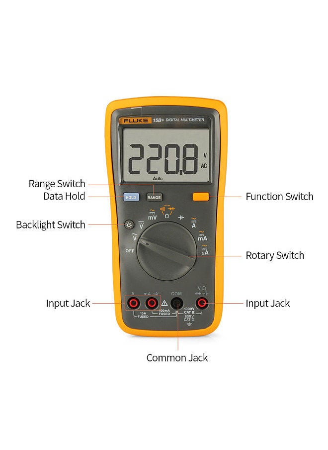 FLUKE - FLUKE F15B+ 4000 Counts Multimeter Portable Digital Multimeter Handheld Voltmeter Ammeter Voltage Meter Universal Meter Measuring AC/DC Voltage Resistance Capacitance Diode Continuity - Image 1