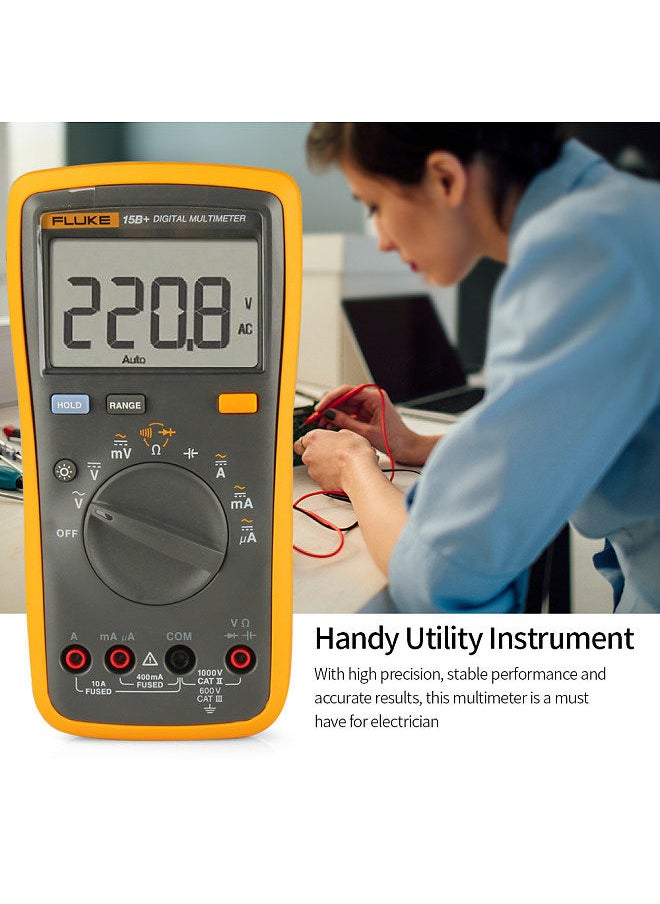FLUKE - FLUKE F15B+ 4000 Counts Multimeter Portable Digital Multimeter Handheld Voltmeter Ammeter Voltage Meter Universal Meter Measuring AC/DC Voltage Resistance Capacitance Diode Continuity - Image 1