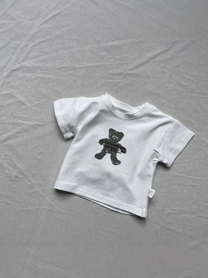 تي شيرت صيفي للرجال والنساء بأكمام قصيرة على طراز كوري مع دمية دب محشوة بتصميم إنستغرام - Image 5