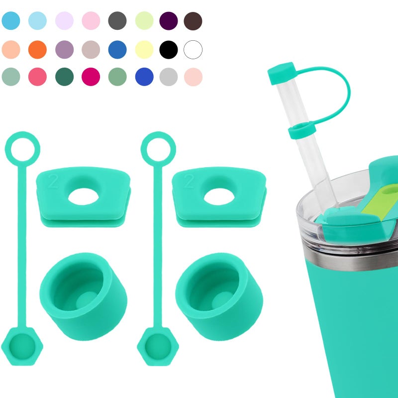 DUNLAGUE Silicone Spill Stopper Set Compatible with Stanley Cup 2.0 30oz & 40oz with Straw Cover (Set of 2  Tropical Teal) - Image 1