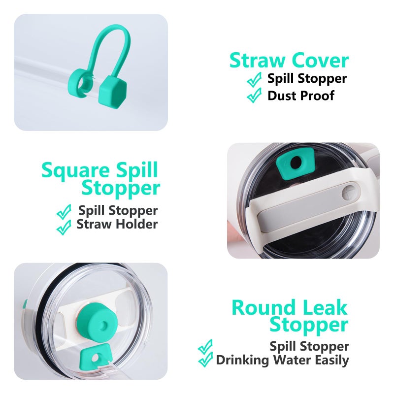 DUNLAGUE Silicone Spill Stopper Set Compatible with Stanley Cup 2.0 30oz & 40oz with Straw Cover (Set of 2  Tropical Teal) - Image 3