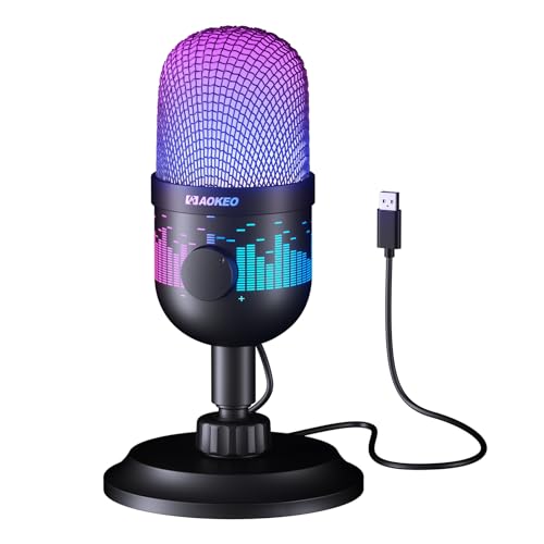 Aokeo USB Gaming Microphone, Condenser Microphone for PC/MAC/PS4/PS5/Phone-Cardioid Mic with RGB Lighting - Image 1