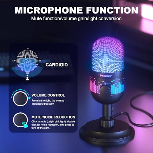 Aokeo USB Gaming Microphone, Condenser Microphone for PC/MAC/PS4/PS5/Phone-Cardioid Mic with RGB Lighting - Image 2