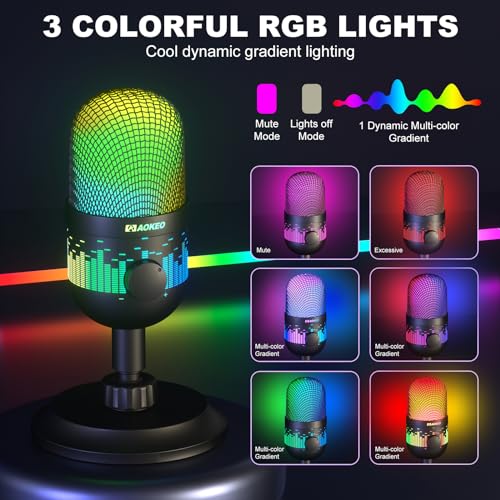 Aokeo USB Gaming Microphone, Condenser Microphone for PC/MAC/PS4/PS5/Phone-Cardioid Mic with RGB Lighting - Image 3