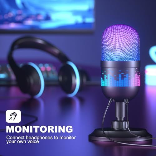 Aokeo USB Gaming Microphone, Condenser Microphone for PC/MAC/PS4/PS5/Phone-Cardioid Mic with RGB Lighting - Image 5