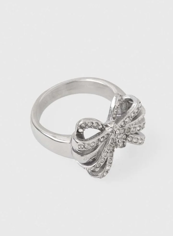 GUESS Crystal Bow Detail Single Circle Ring