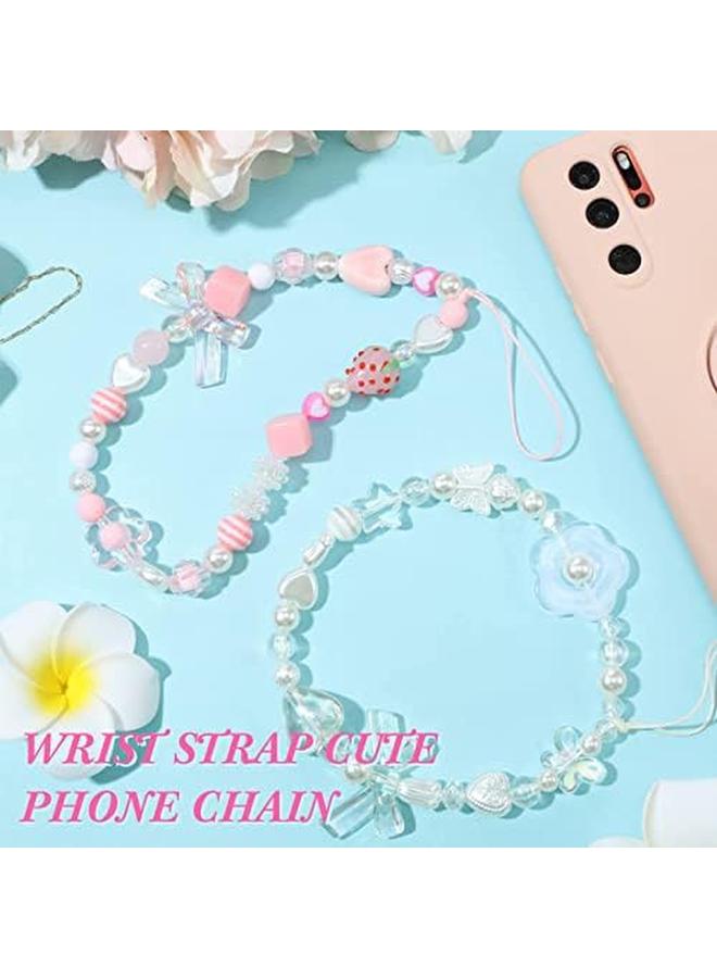 erorex Phone Lanyard Beaded Wrist Strap Kawaii Rainbow Phone Chain Strap For Women Girls Beads Pearl Bracelet Keychain Phone Accessory Anti Lost Phone String Decoration - Image 2