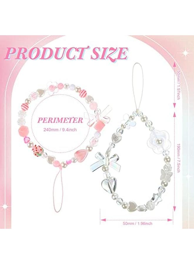 erorex Phone Lanyard Beaded Wrist Strap Kawaii Rainbow Phone Chain Strap For Women Girls Beads Pearl Bracelet Keychain Phone Accessory Anti Lost Phone String Decoration - Image 3