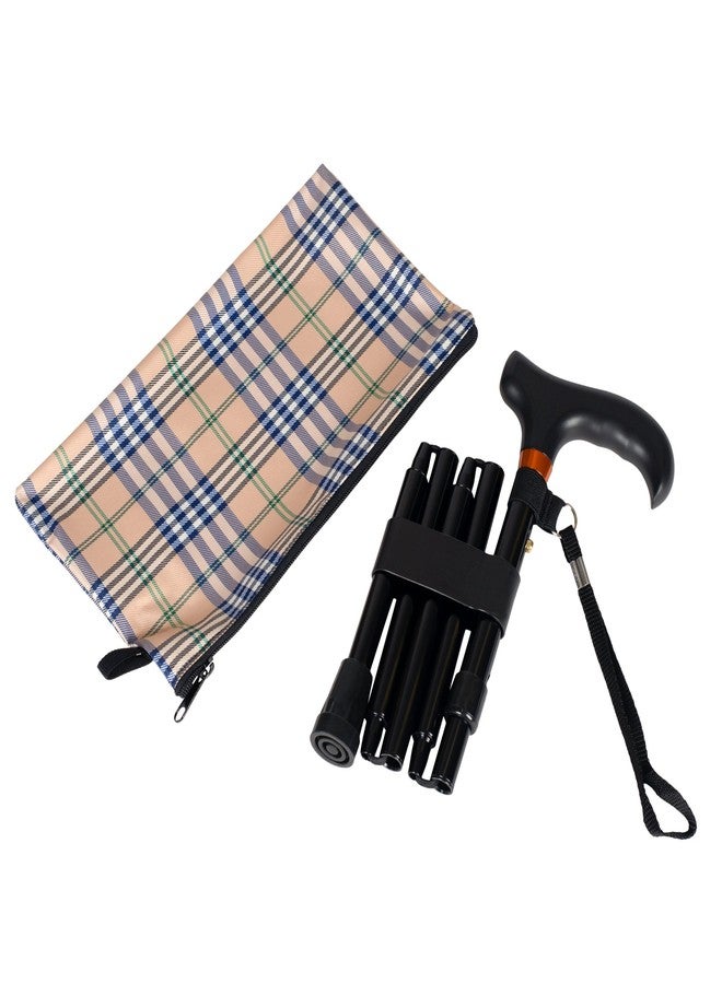 HARVY Mini Folding Cane - Adjustable Travel Walking Stick for Men & Women, Lightweight Aluminum with Solid Wood Derby Handle, Compact & Portable (Black) - Image 1
