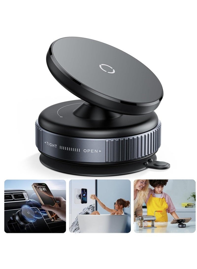 TIGER K009 Magnetic Car Phone Holder – Ultra Strong Vacuum Suction Cup Mount for Dashboard & Windshield – Universal Magnetic Bracket for iPhone & Android Smartphones – Secure, Hands-Free Car Mount Holder – Black - Image 1