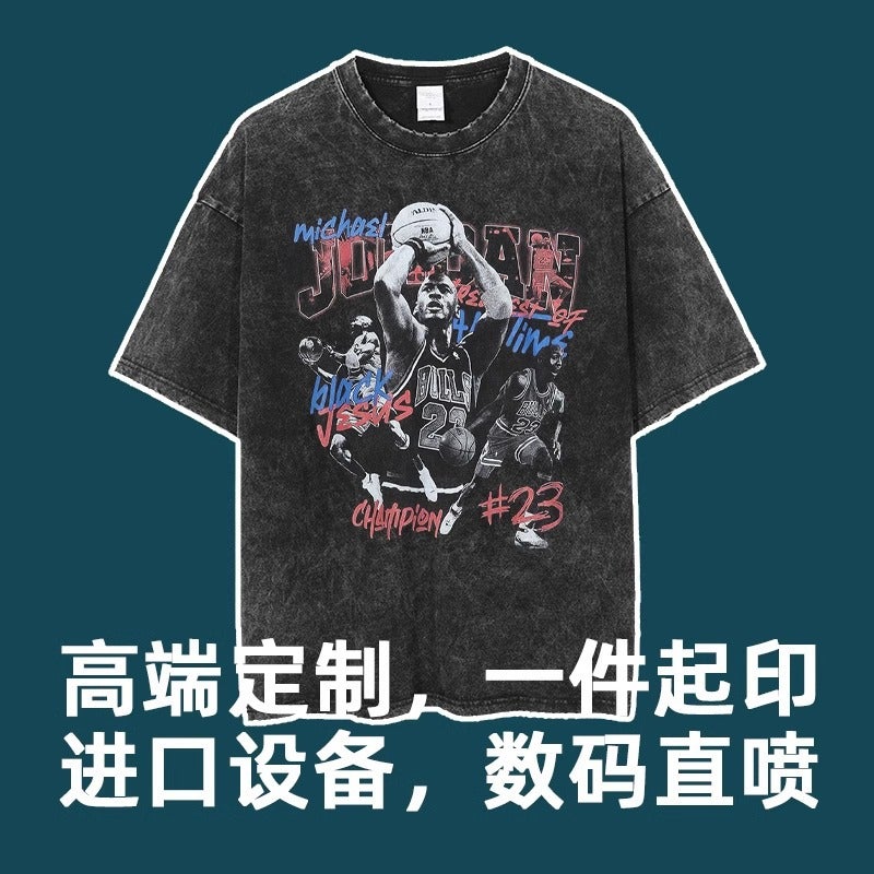 Design Sense Summer Washed Old Short-Sleeved T-Shirt Men'S Instagram Popular Brand Loose American Style Retro Pure Cotton Half-Sleeved T-Shirt - Image 4