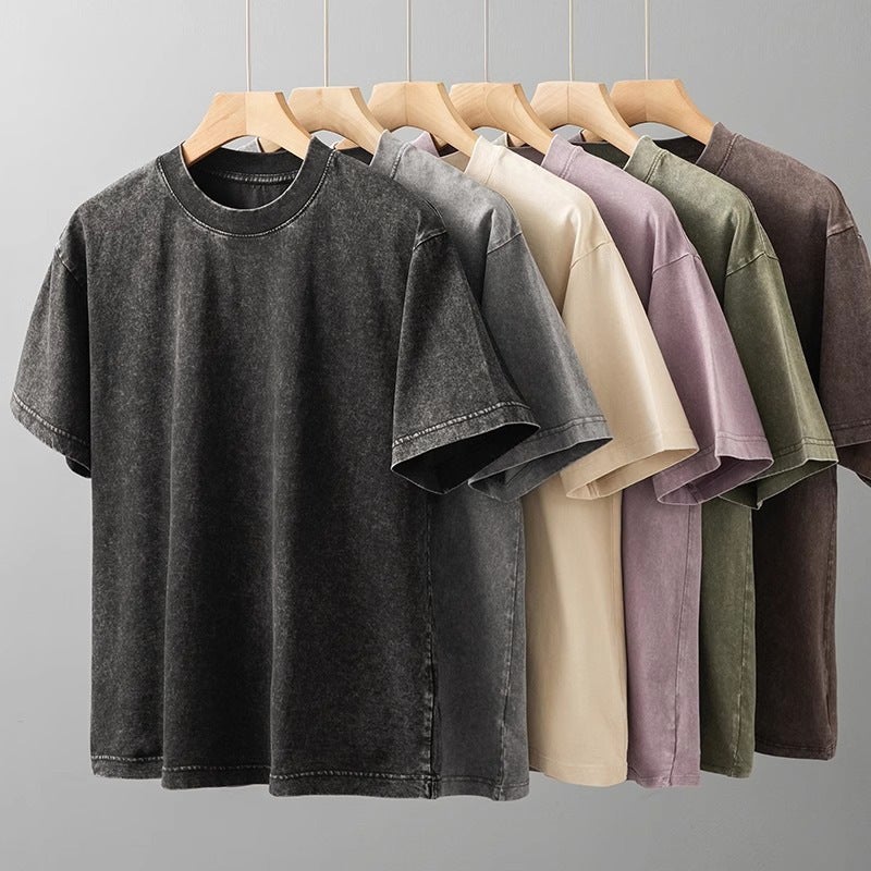 Design Sense Summer Washed Old Short-Sleeved T-Shirt Men'S Instagram Popular Brand Loose American Style Retro Pure Cotton Half-Sleeved T-Shirt - Image 2