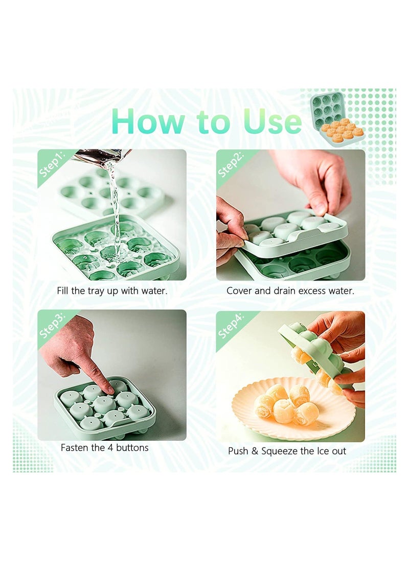 Generic - 9 Hole Silicone Rose Ice Cube Mold, Ice Ball Maker with Lid, Silicone Sphere Ice Cube Tray Sphere Ice Cube Mold Silicone Ice Ball Maker Ice Cube Container for Cooling Whiskey c o c ktail Juice, Green - Image 1