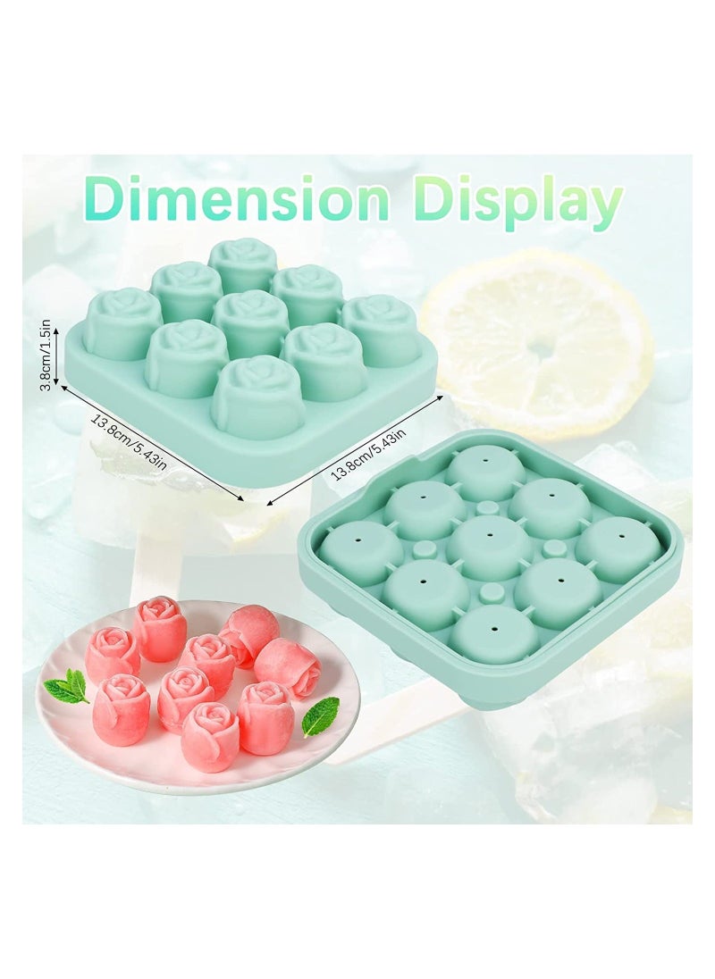 Generic - 9 Hole Silicone Rose Ice Cube Mold, Ice Ball Maker with Lid, Silicone Sphere Ice Cube Tray Sphere Ice Cube Mold Silicone Ice Ball Maker Ice Cube Container for Cooling Whiskey c o c ktail Juice, Green - Image 1