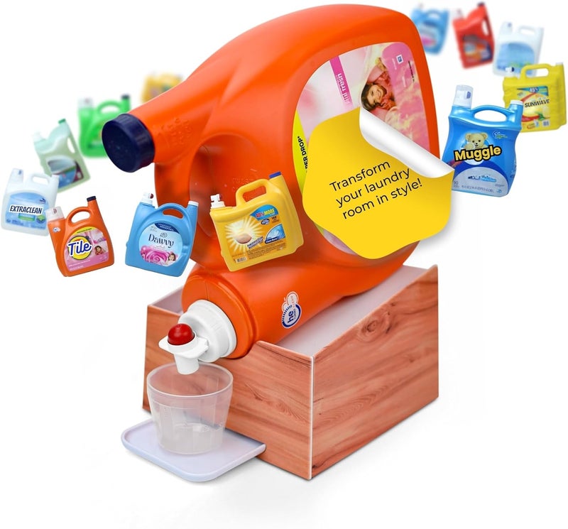 Skywin TidyFriend No-Spill Wood Liquid Laundry Detergent Dispenser Holder, Laundry Soap Dispenser Holder with Drip Tray for Laundry Room Organization - Image 1