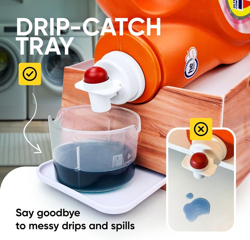 Skywin TidyFriend No-Spill Wood Liquid Laundry Detergent Dispenser Holder, Laundry Soap Dispenser Holder with Drip Tray for Laundry Room Organization - Image 4