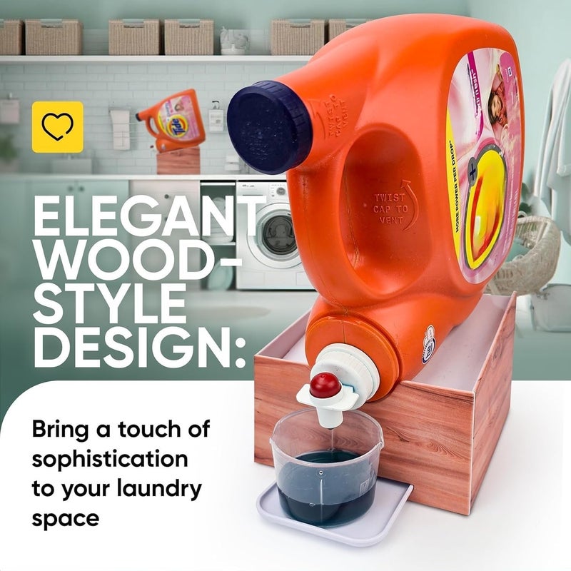 Skywin TidyFriend No-Spill Wood Liquid Laundry Detergent Dispenser Holder, Laundry Soap Dispenser Holder with Drip Tray for Laundry Room Organization - Image 2