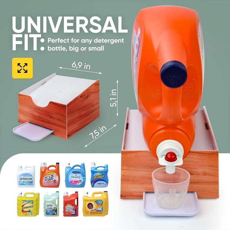 Skywin TidyFriend No-Spill Wood Liquid Laundry Detergent Dispenser Holder, Laundry Soap Dispenser Holder with Drip Tray for Laundry Room Organization - Image 3