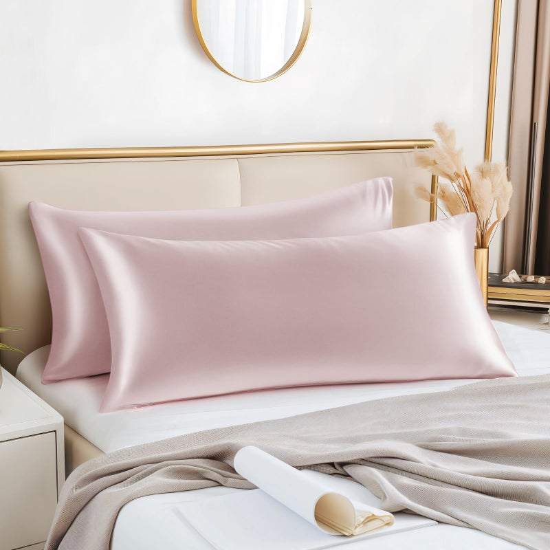 BEDELITE BEDELITE Body Pillow Cover Satin Pillowcase for Hair and Skin  Super Soft and Cooling Body Pillow Pillowcase 2 Pack  Breathable Silky Full Long Pillow Case Cover(20""x54"" Body Size  Lotus Pink)  - Image 2
