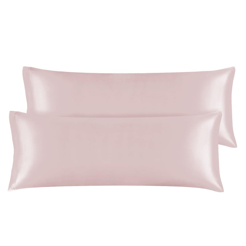 BEDELITE BEDELITE Body Pillow Cover Satin Pillowcase for Hair and Skin  Super Soft and Cooling Body Pillow Pillowcase 2 Pack  Breathable Silky Full Long Pillow Case Cover(20""x54"" Body Size  Lotus Pink)  - Image 1