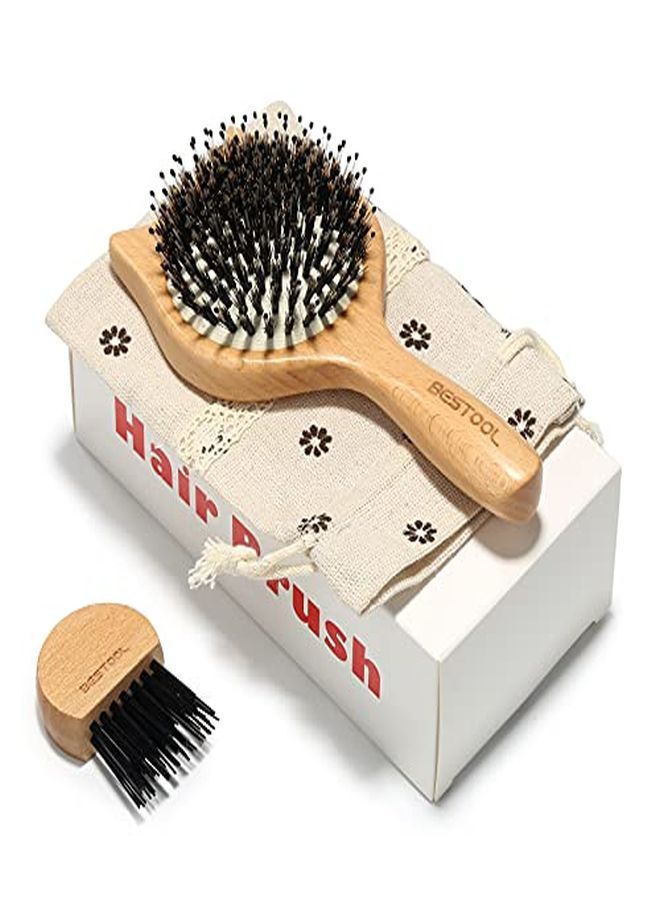 BESTOOL Ush, Bestool Small Travel Hair Brushes For Women, Men Or Kids, Wooden Toddler Boar Bristle Hair Brush For Detangling, Defrizz, Distribute Oil (Natural) - Image 2