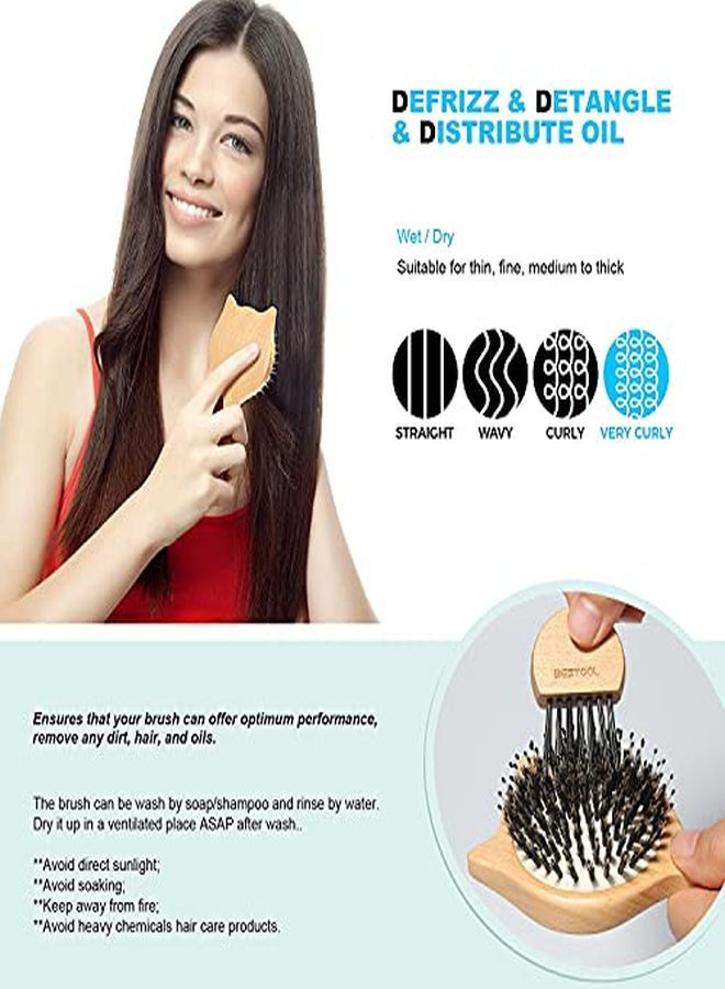 BESTOOL Ush, Bestool Small Travel Hair Brushes For Women, Men Or Kids, Wooden Toddler Boar Bristle Hair Brush For Detangling, Defrizz, Distribute Oil (Natural) - Image 5