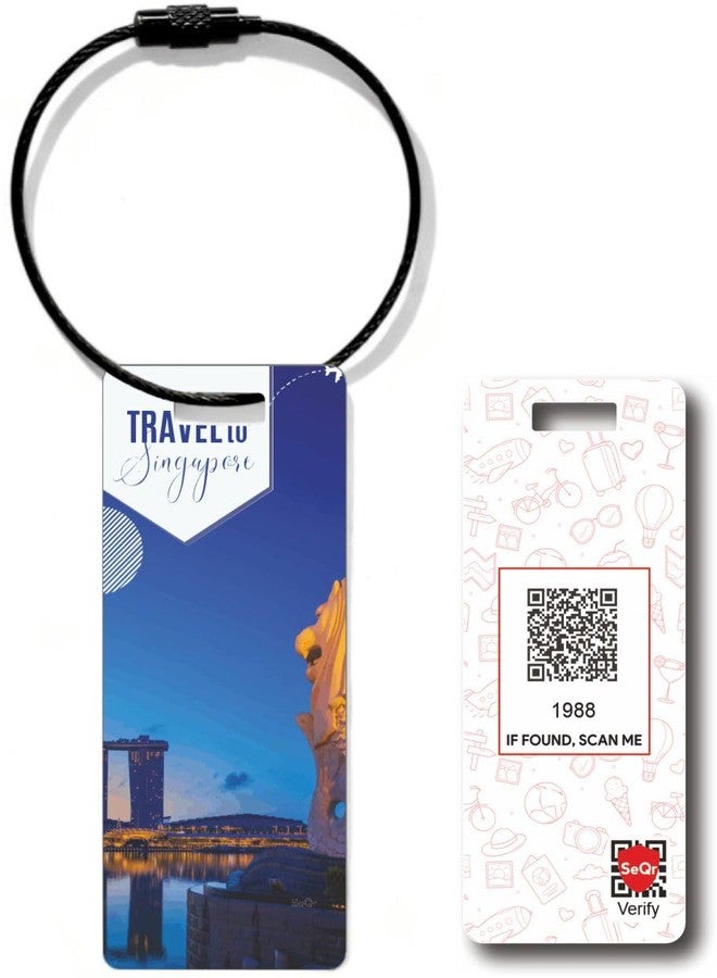 SeQR Smart Lost & Found Luggage Tag - Metal QR Travel ID Tag with Wire Cable for Suitcase, Backpack, Stroller, Golf Bag - Scan & Find Digital Souvenir Tag - Smart Travel Accessory/Singapore Souvenir - Image 1