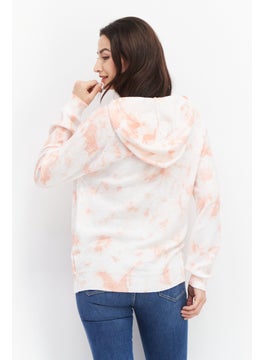 Weatherproof Women Tie Dye Printed Long Sleeve Hooded Sweater, Coral  - Image 3