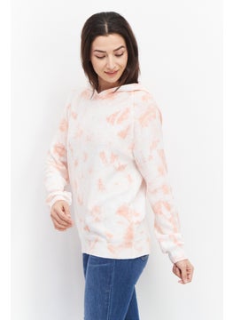 Weatherproof Women Tie Dye Printed Long Sleeve Hooded Sweater, Coral  - Image 1