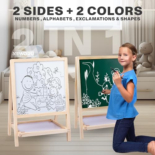 Newdru SketchBoard Pro Double-Sided Kids Drawing Board with Chalk & Marker Surfaces | Wooden Frame with Height Adjustable Drawing Stand for Kids Learning - Gifts for Toddlers - 27 x 40cm - Image 4
