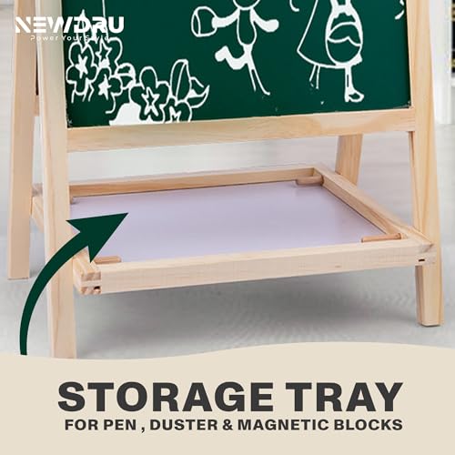 Newdru SketchBoard Pro Double-Sided Kids Drawing Board with Chalk & Marker Surfaces | Wooden Frame with Height Adjustable Drawing Stand for Kids Learning - Gifts for Toddlers - 27 x 40cm - Image 2