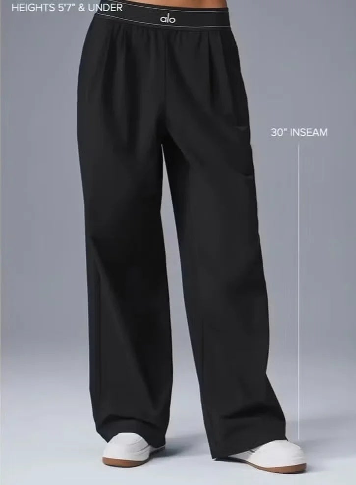 Alo Yoga Women's Wide Leg Track Pants with 30-Inch Inseam Regular Fit Black - Image 1