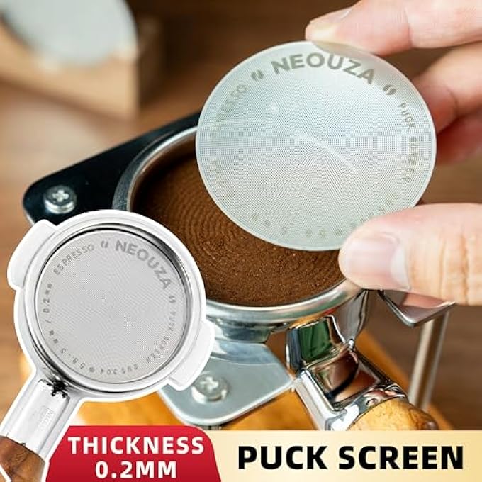 NEOUZA 535Mm Espresso Puck Screen 02Mm Ultra Thin Coffee Filter 304 Stainless Steel Reusable Mesh For 5354Mm Portafilter Basket No Coffee Dose Reduction - Image 4