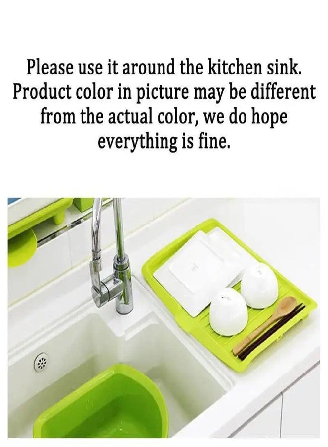Krivety Drip Tray Dish Drainer Mat Plastic Kitchen Dish Draining Rack Dish Drain Board Sink Side Drip Sloping Draining Tray for Pots, Pans, Green (Green) - Image 4