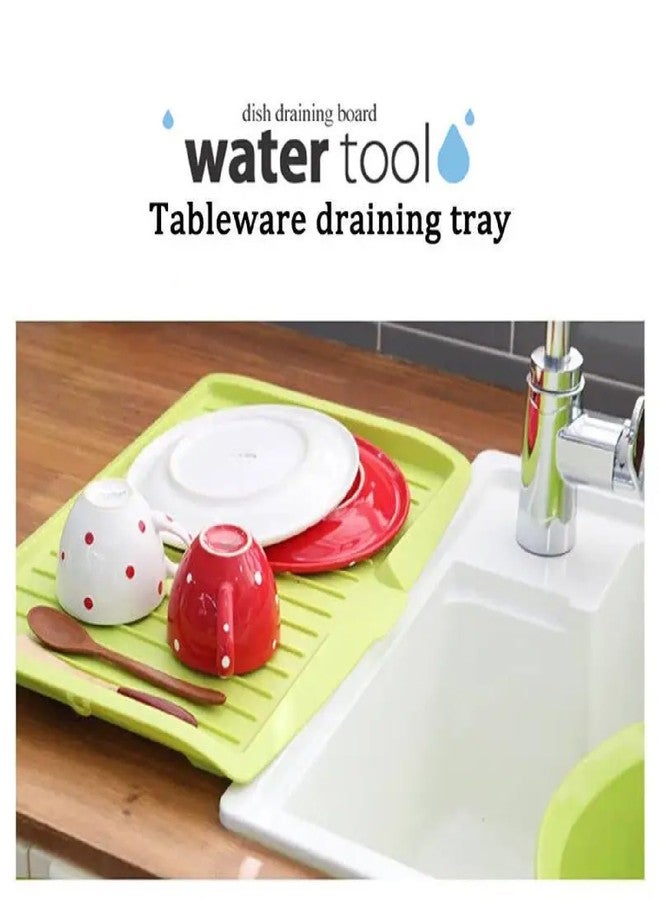 Krivety Drip Tray Dish Drainer Mat Plastic Kitchen Dish Draining Rack Dish Drain Board Sink Side Drip Sloping Draining Tray for Pots, Pans, Green (Green) - Image 3