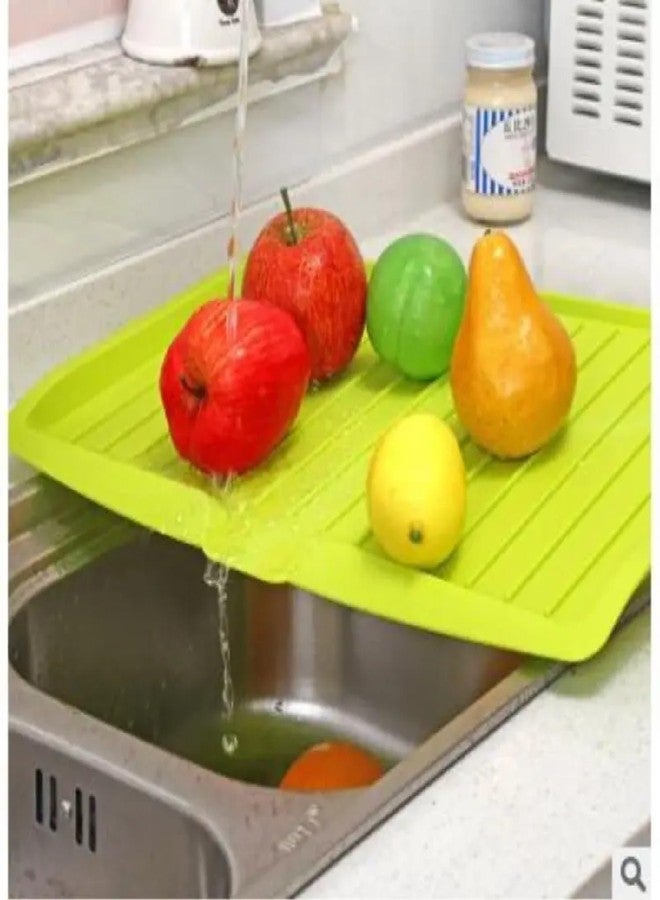 Krivety Drip Tray Dish Drainer Mat Plastic Kitchen Dish Draining Rack Dish Drain Board Sink Side Drip Sloping Draining Tray for Pots, Pans, Green (Green) - Image 2