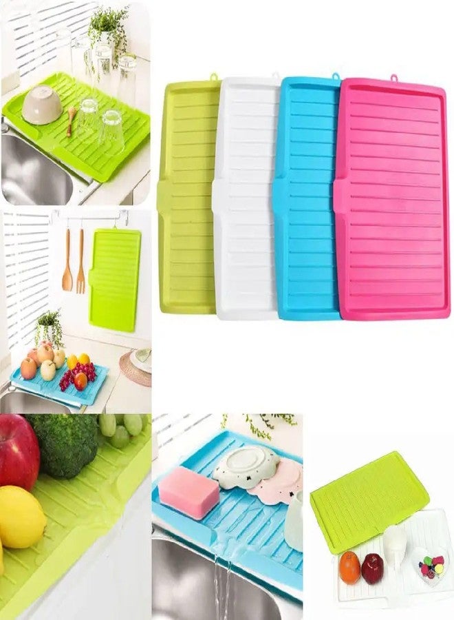 Krivety Drip Tray Dish Drainer Mat Plastic Kitchen Dish Draining Rack Dish Drain Board Sink Side Drip Sloping Draining Tray for Pots, Pans, Green (Green) - Image 5
