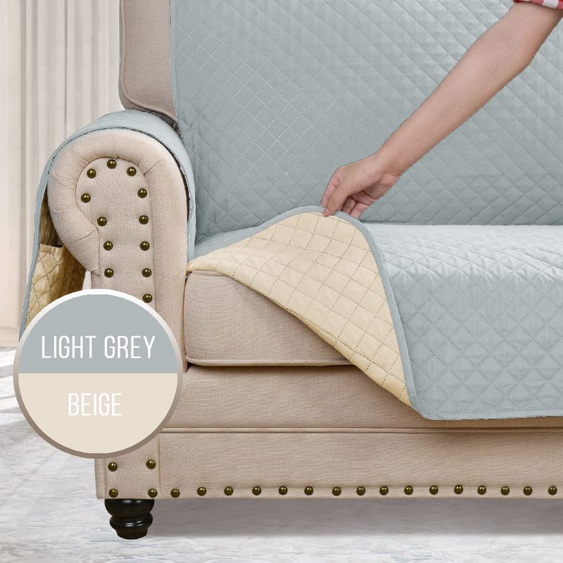 ASHLEYRIVER Reversible Recliner Chair Cover Seat Width Up to 25 Inch Patent PendingRecliner Covers for DogsRecliner SlipcoverRecliner MediumLight GreyBeige - Image 4