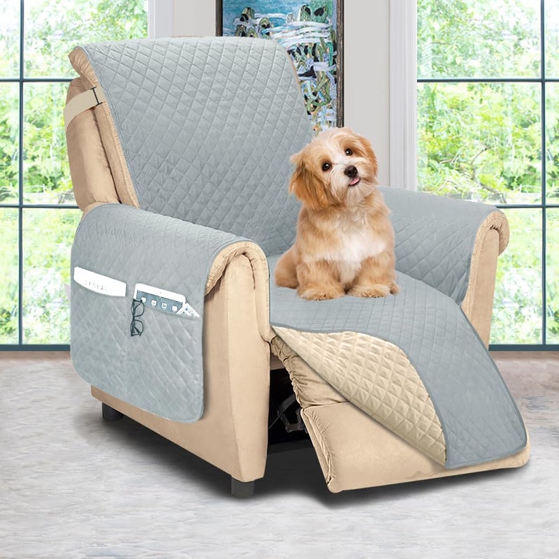 ASHLEYRIVER Reversible Recliner Chair Cover Seat Width Up to 25 Inch Patent PendingRecliner Covers for DogsRecliner SlipcoverRecliner MediumLight GreyBeige - Image 1