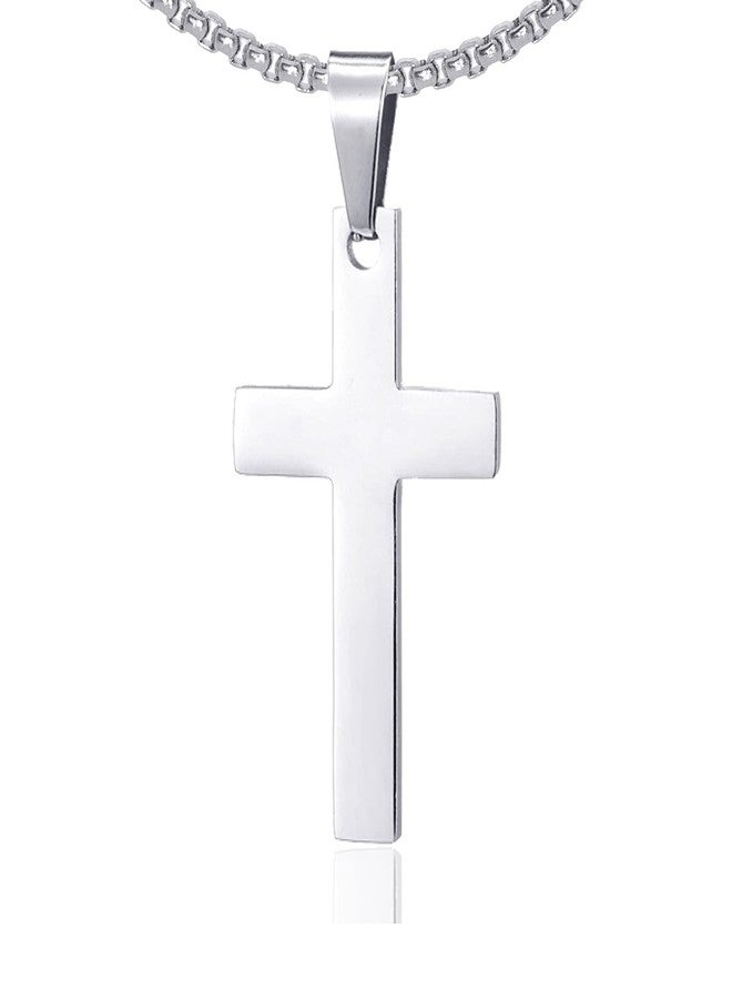 Fusamk Fashion Titanium Steel Prayer Cross Pendant Necklace,24" Box Chain - Image 1