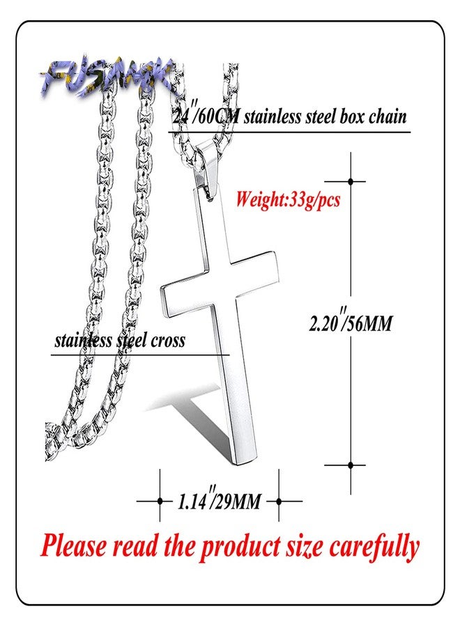 Fusamk Fashion Titanium Steel Prayer Cross Pendant Necklace,24" Box Chain - Image 2