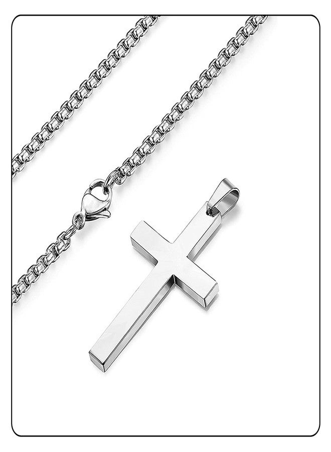 Fusamk Fashion Titanium Steel Prayer Cross Pendant Necklace,24" Box Chain - Image 4