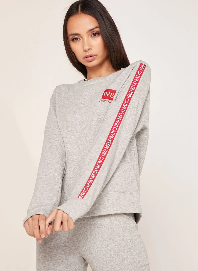 CALVIN KLEIN Logo Striped  Sleeve Sleep Sweatshirt