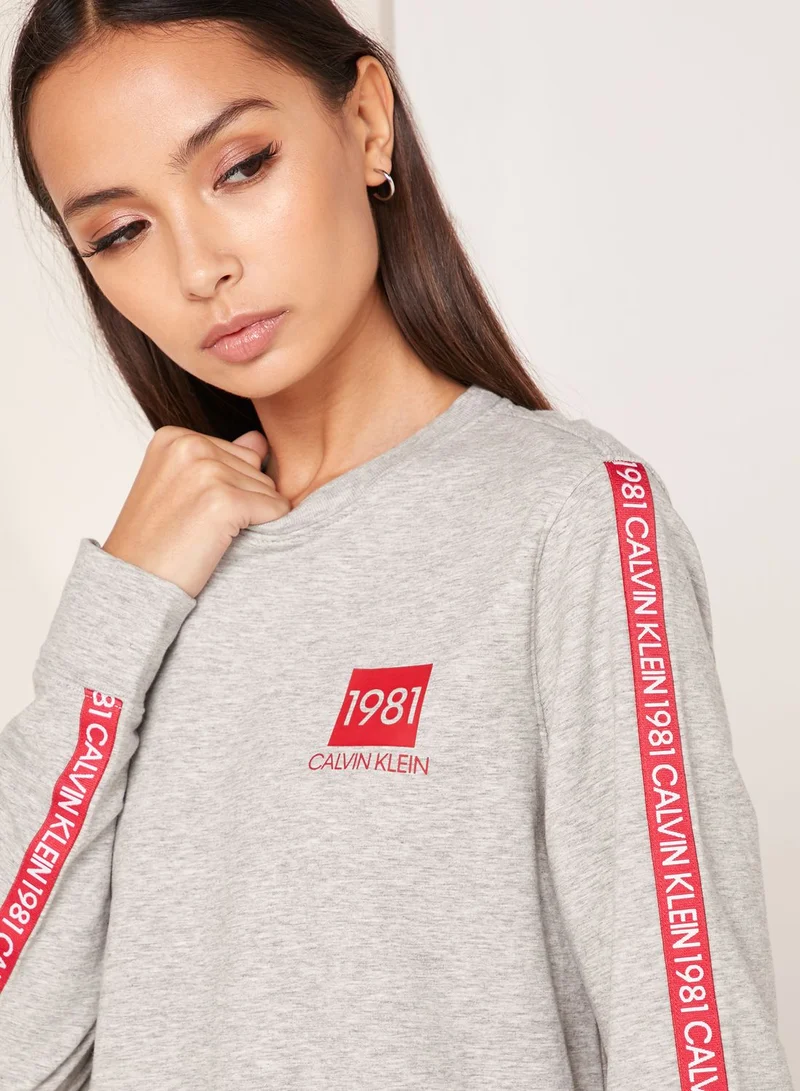 CALVIN KLEIN Logo Striped  Sleeve Sleep Sweatshirt
