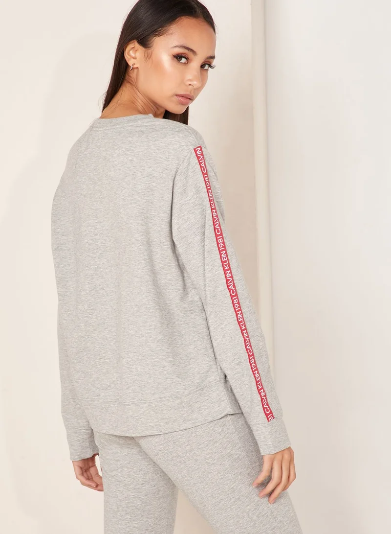CALVIN KLEIN Logo Striped  Sleeve Sleep Sweatshirt